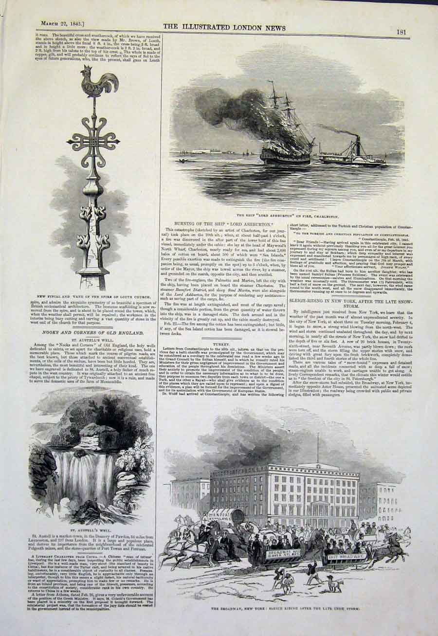 Original Old Antique Print Vane Ashburton Charlston Austell'S Well Broadway Usa