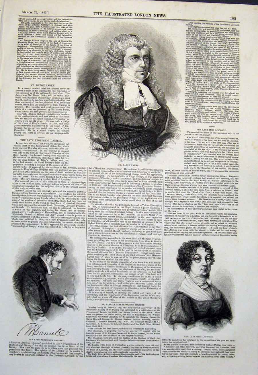 Original Old Antique Print Parke Daniell Linwood Portrait 1845 19th