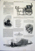 Original Old Antique Print Curricle Tribus Carriage Lady Life Buoy Boat 1845
