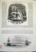 Original Old Antique Print Frozen Fountain New York Bowling Green Barbadoes 1845