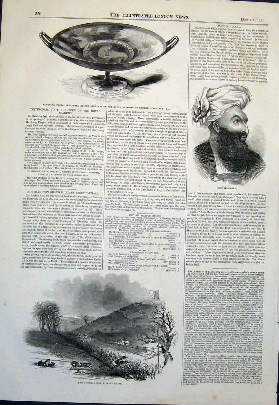 Original Old Antique Print Etruscan Tazza Jones Northampton Steeple Dost Mohamed