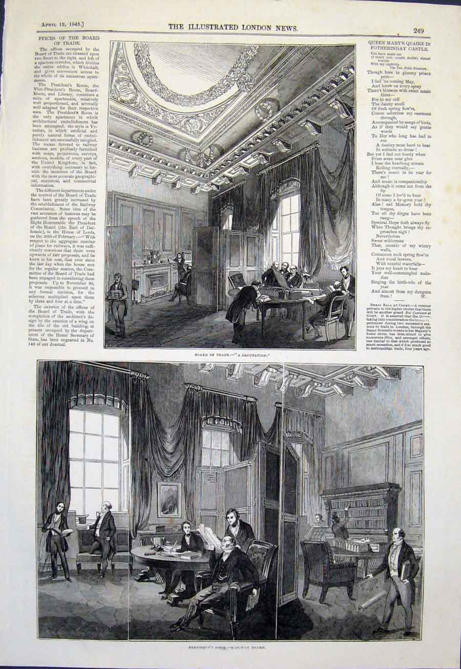 Original Old Antique Print Board Trade Deputation Railway President'S Room 1845