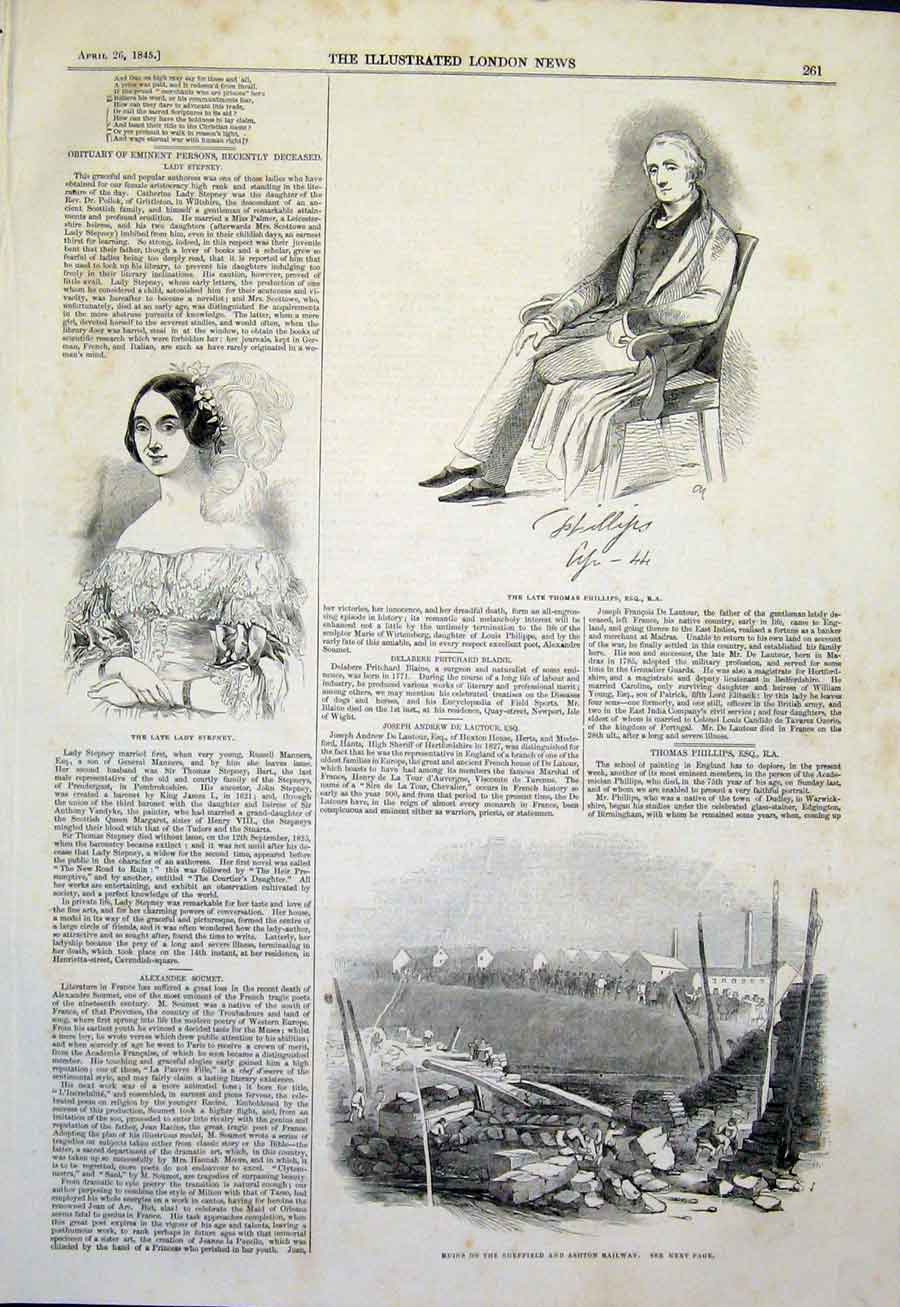 Original Old Antique Print Portrait Lyndhurst Paris Lateran Church Buildi 19th