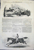 Original Old Antique Print Harrow Steeple Chase Brook Fall Horses 1845 Victorian