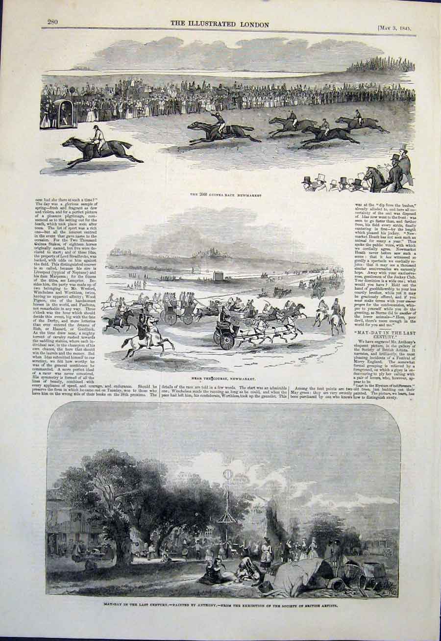 Original Old Antique Print Guinea Race Newmarket May-Day Anthony Fine Art 1845