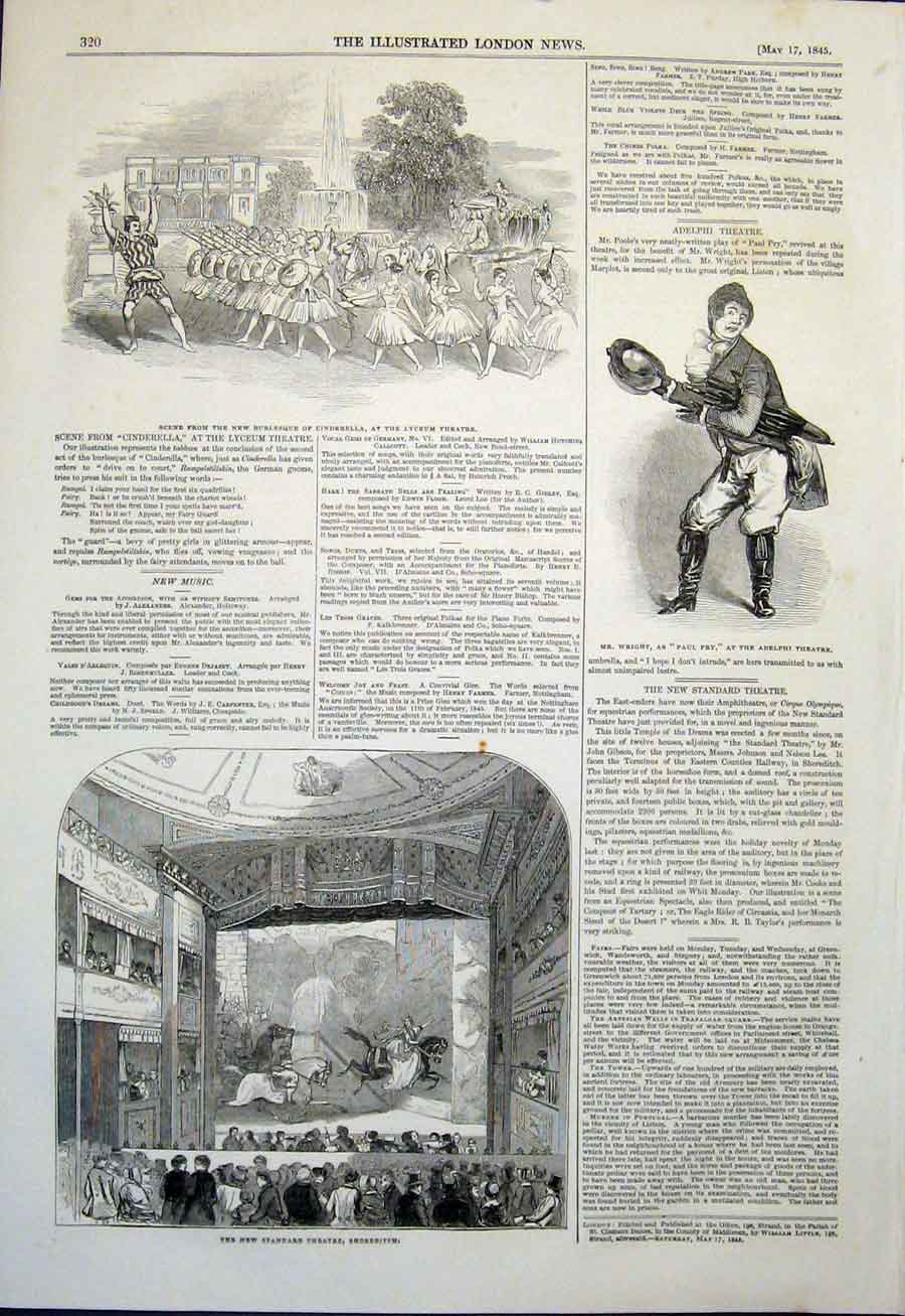 Old Antique Print Wright Pry Adelphi Theatre Lyceum Cinderella Shoreditch