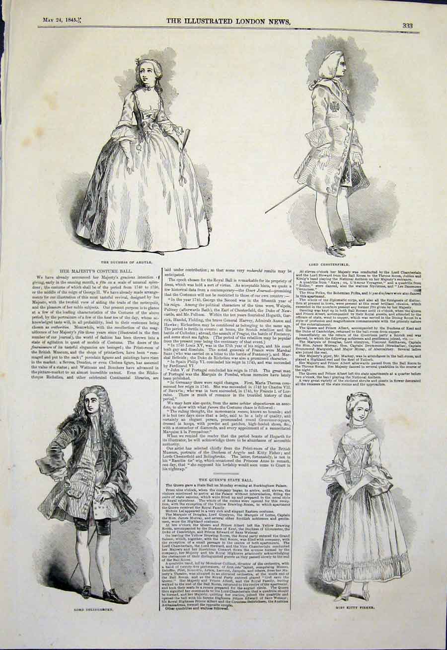 Original Old Antique Print Argyll Chesterfield Bolingbroke Fisher Portrait