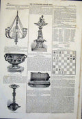Old Antique Print Chandelier Iron Fountain Warwick Vase Gun Chess Bazaar