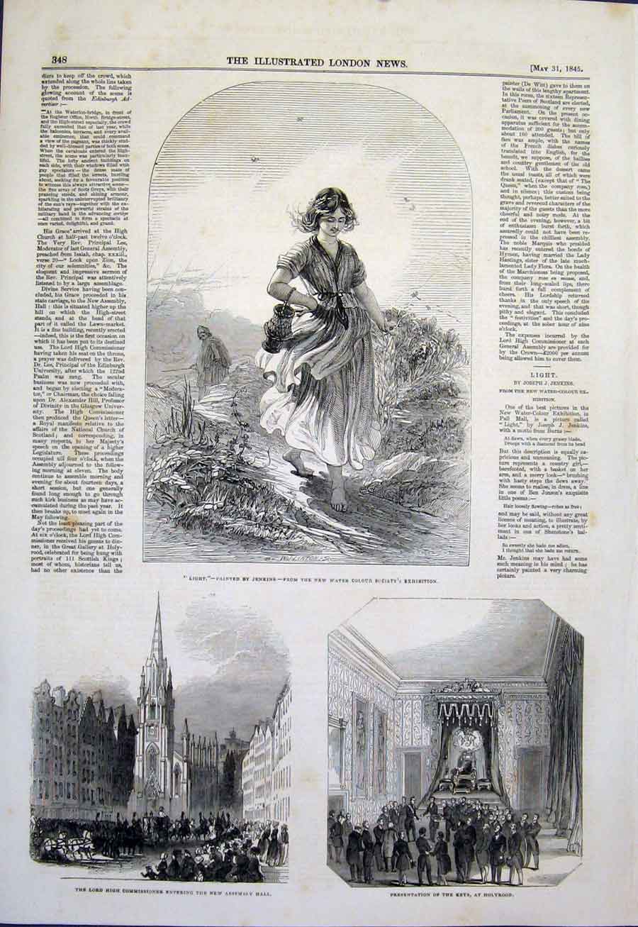 Original Old Antique Print Light Jenkins Commissioner Holyrood Assembly Hall