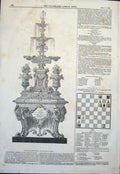 Original Old Antique Print Silver Fountain Pasha Egypt Chess 1845 19th