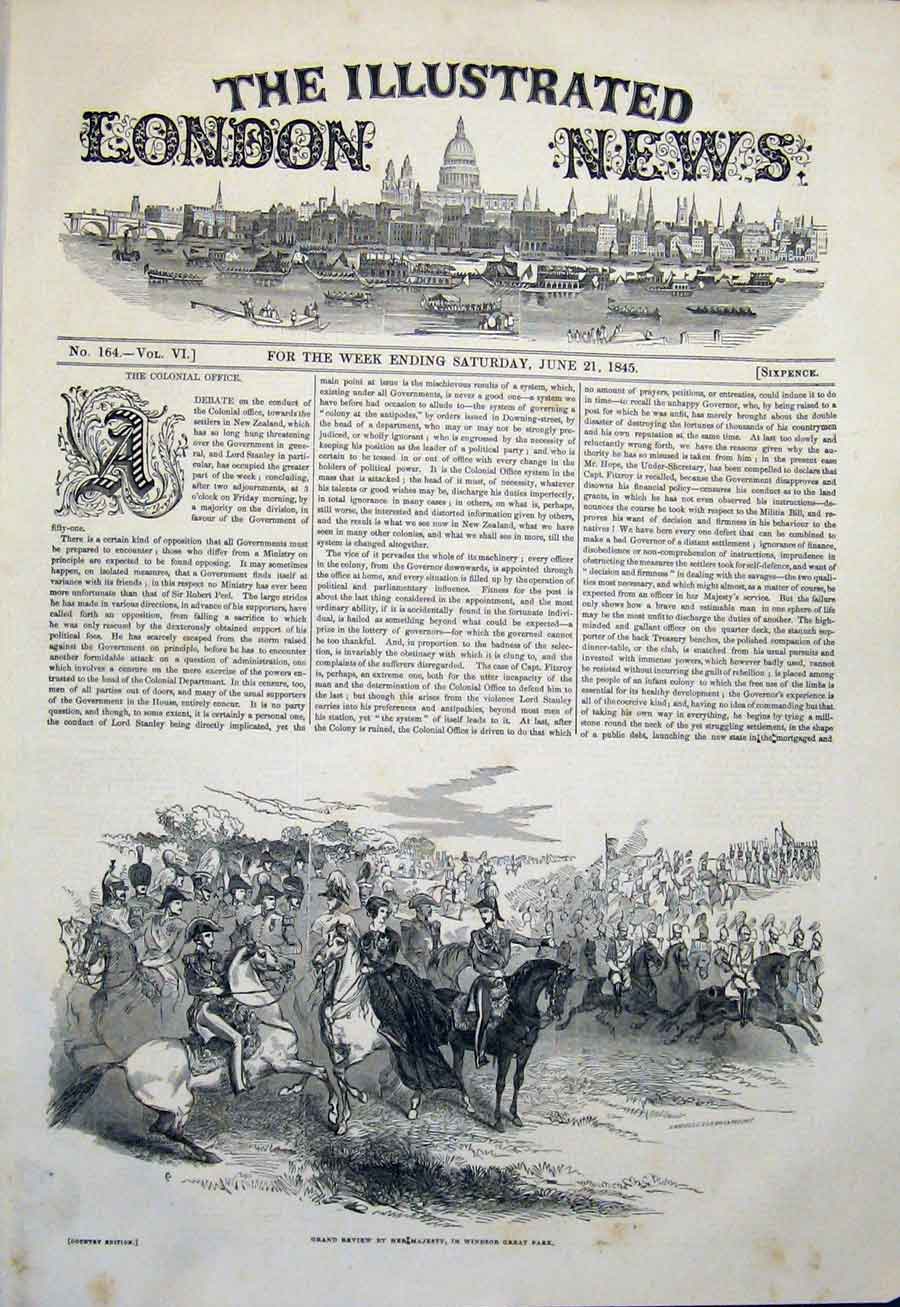 Original Old Antique Print Review Grand Windsor Park Majesty Royal 1845 19th