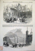 Original Old Antique Print Wellington Duke Waterloo Barracks London Tower 1845
