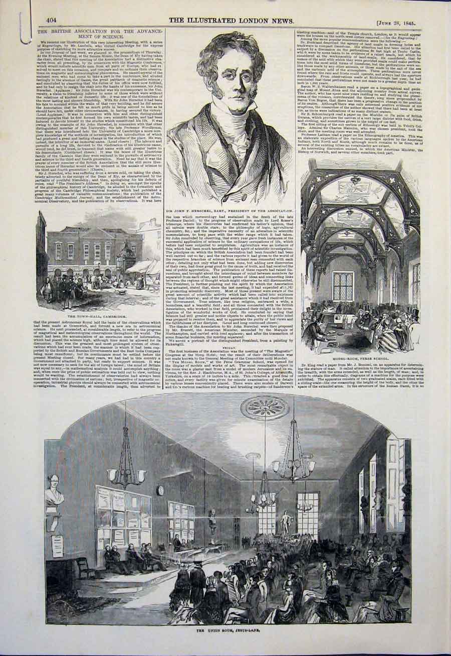 Original Old Antique Print Union Jesus Lane Herschel Model Room Cambridge Town