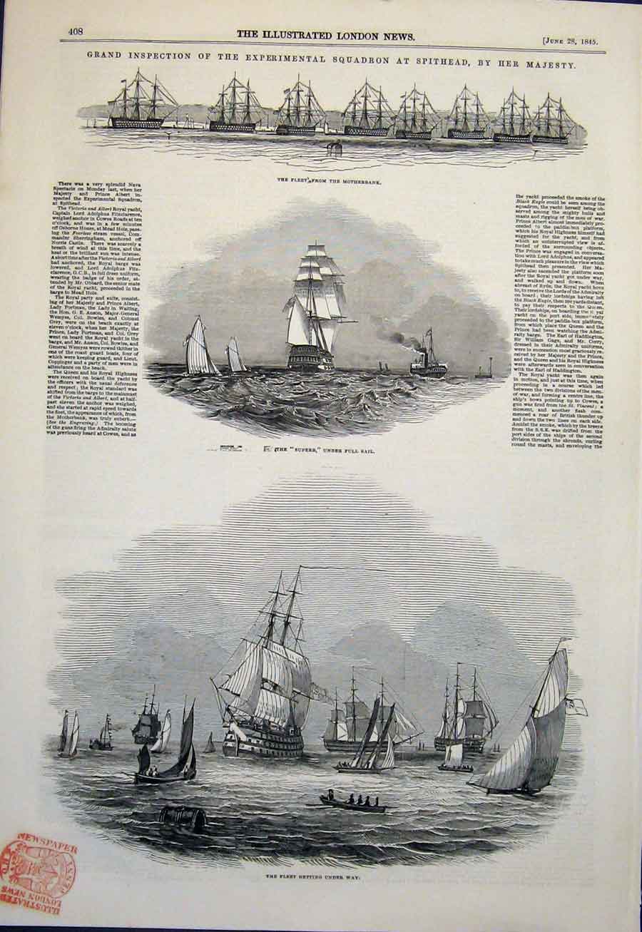 Original Old Antique Print Squadron Spithead Ship Ships Yacht Royal Fleet