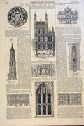Original Old Antique Print Houses Parliament Buildings Window Parapet Arch 1846