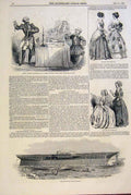 Original Old Antique Print Theatre Fashion Ladies Moozoffer Steam Indiaman 1846