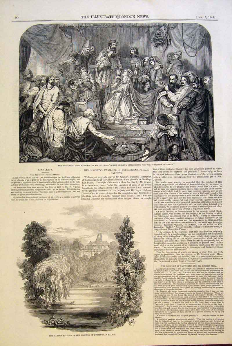 Old Antique Print Selous Cartoon Philippa Calais Garden Buckingham Palace