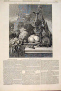 Original Old Antique Print Fruit Lance Sill Life Painting Fine Art 1846 19th