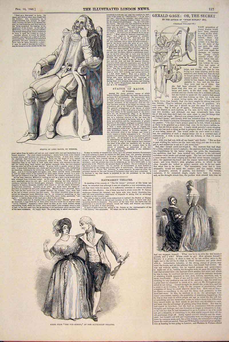 Original Old Antique Print Statue Bacon Weekes Scene Theatre School Gage 1846