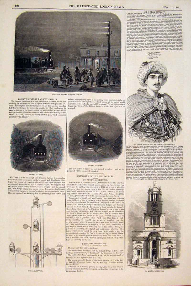 Old Antique Print Forsyth Patent Railway Signals Diagram Knight Limehouse