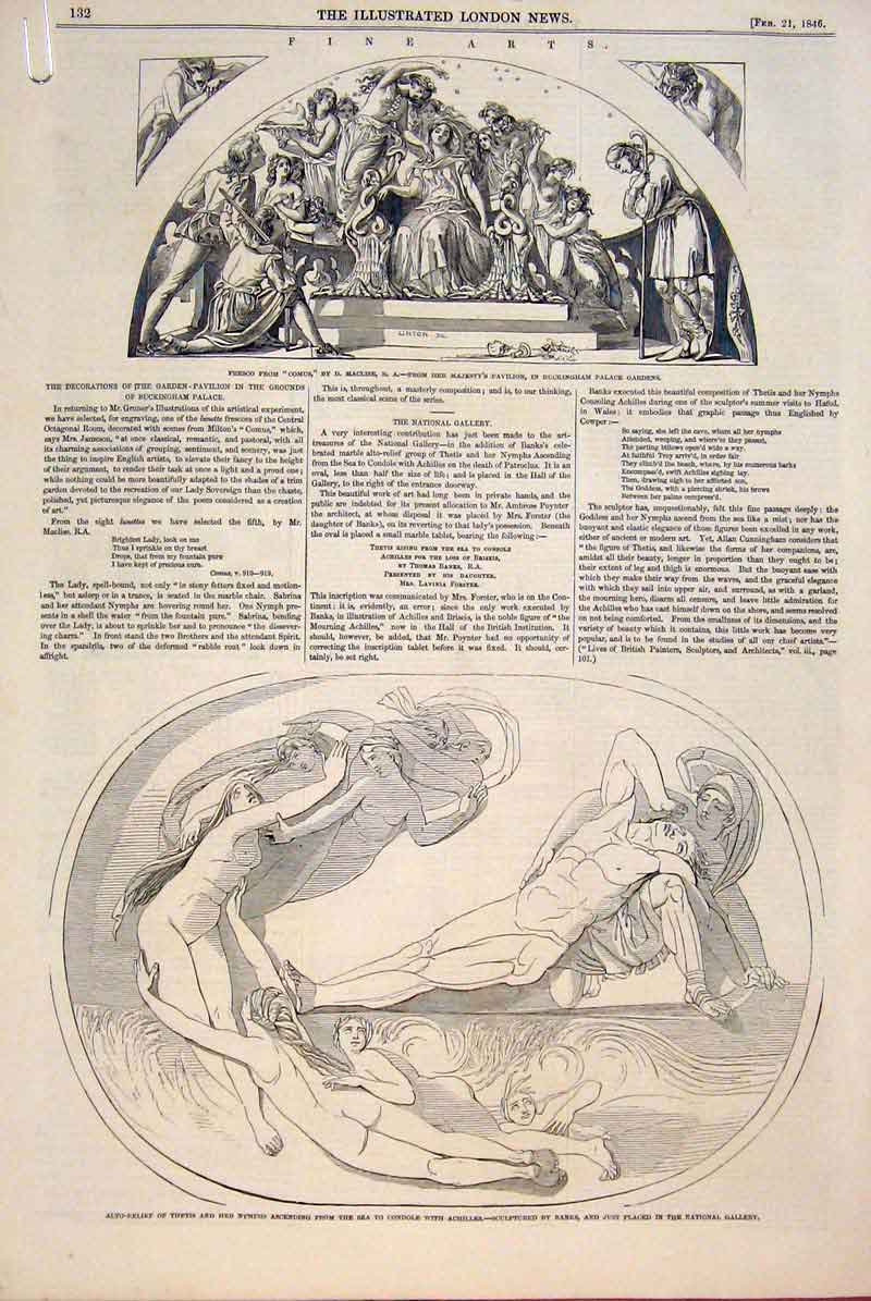 Old Antique Print Fresco Maclise Buckingham Palace Banks Nymphs Theatre