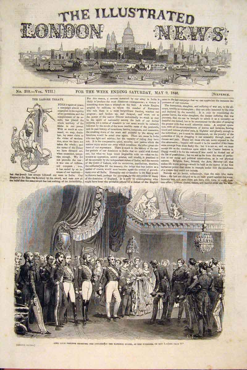 Original Old Antique Print King Louis Philippe National Guard Tuileries 1846