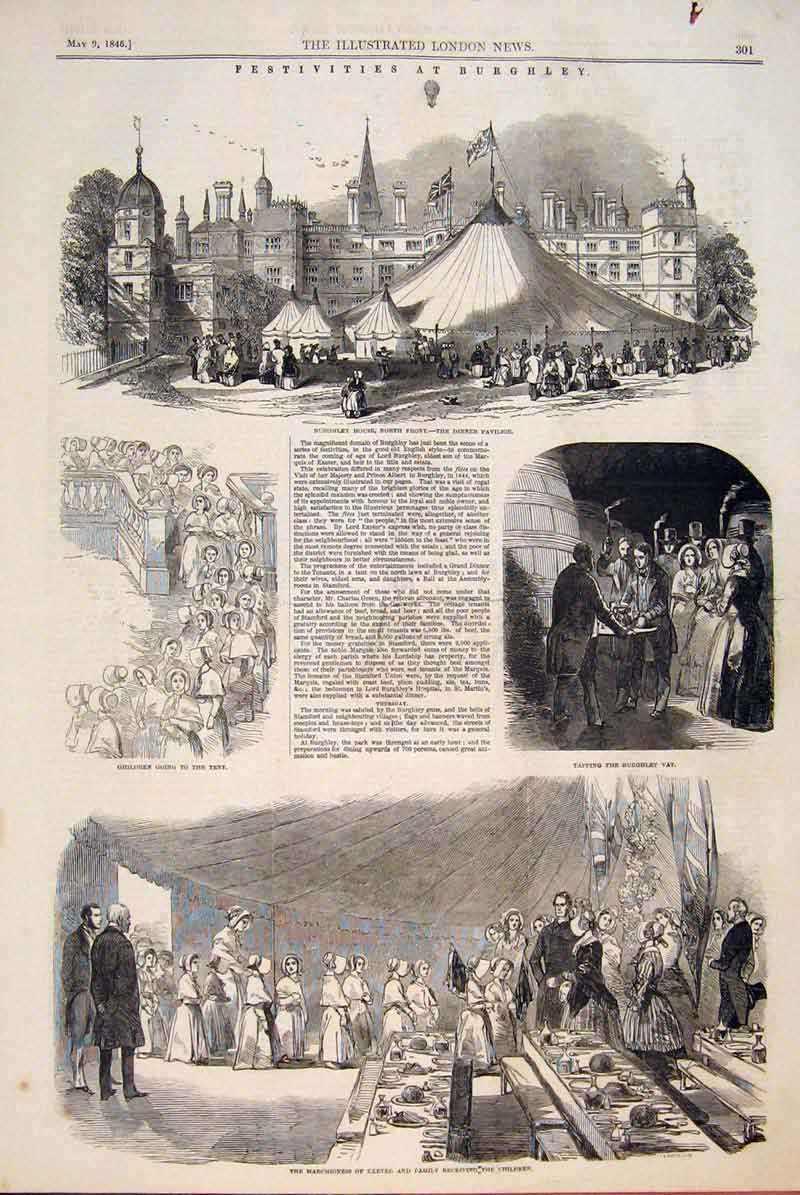 Old Antique Print Festivities Burghley Vat Exeter Marchioness Sketch 1846 19th