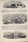 Original Old Antique Print Kingstown Yacht Railway Terminus Building London 1846