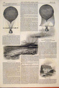 Original Old Antique Print Balloon Aerostation Sail Green Kenilworth Priory 1846