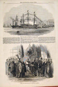 Original Old Antique Print Victory Ship Portrsmouth Ibrahim Pacha Mayor 1846