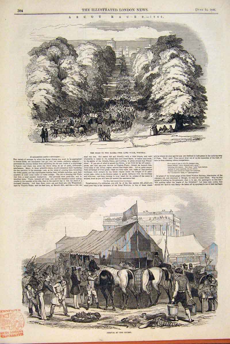 Old Antique Print Ascot Races Windsor Course Race Horse Sketch Stand 1846 19th
