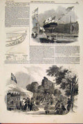 Original Old Antique Print Isle Wight Emperor Yacht Fete Chepstowe Castle 1846