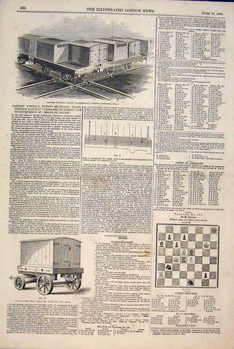 Original Old Antique Print Captain Powell Patent Railway Carriage Engineering
