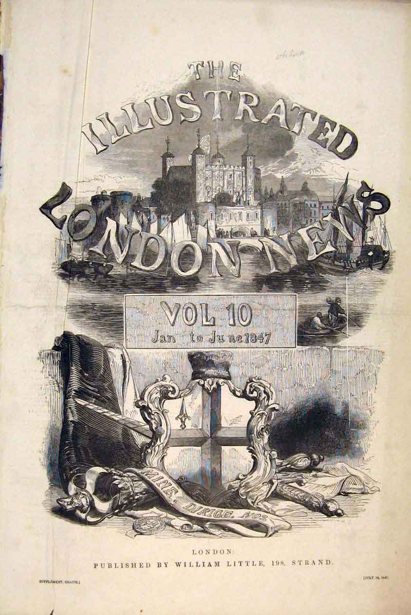 Old Antique Print London Sketch News Cover Page Thames Boat Fine Art 1847 19th