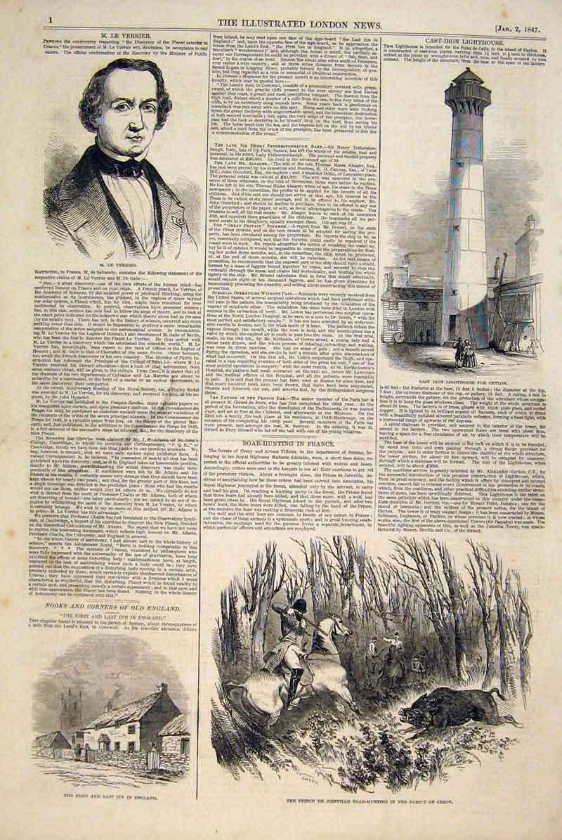 Antique Antique Print Portrait Verrier Iron Lighthouse Ceylon Boar Hunt Crecy 01MAA0