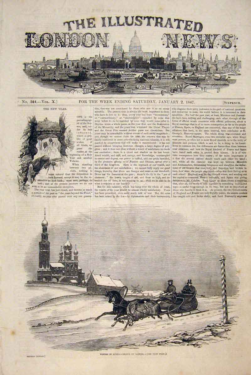 Original Old Antique Print Winter Russia Manuel Snow Horse Sledge Fine Art 1847