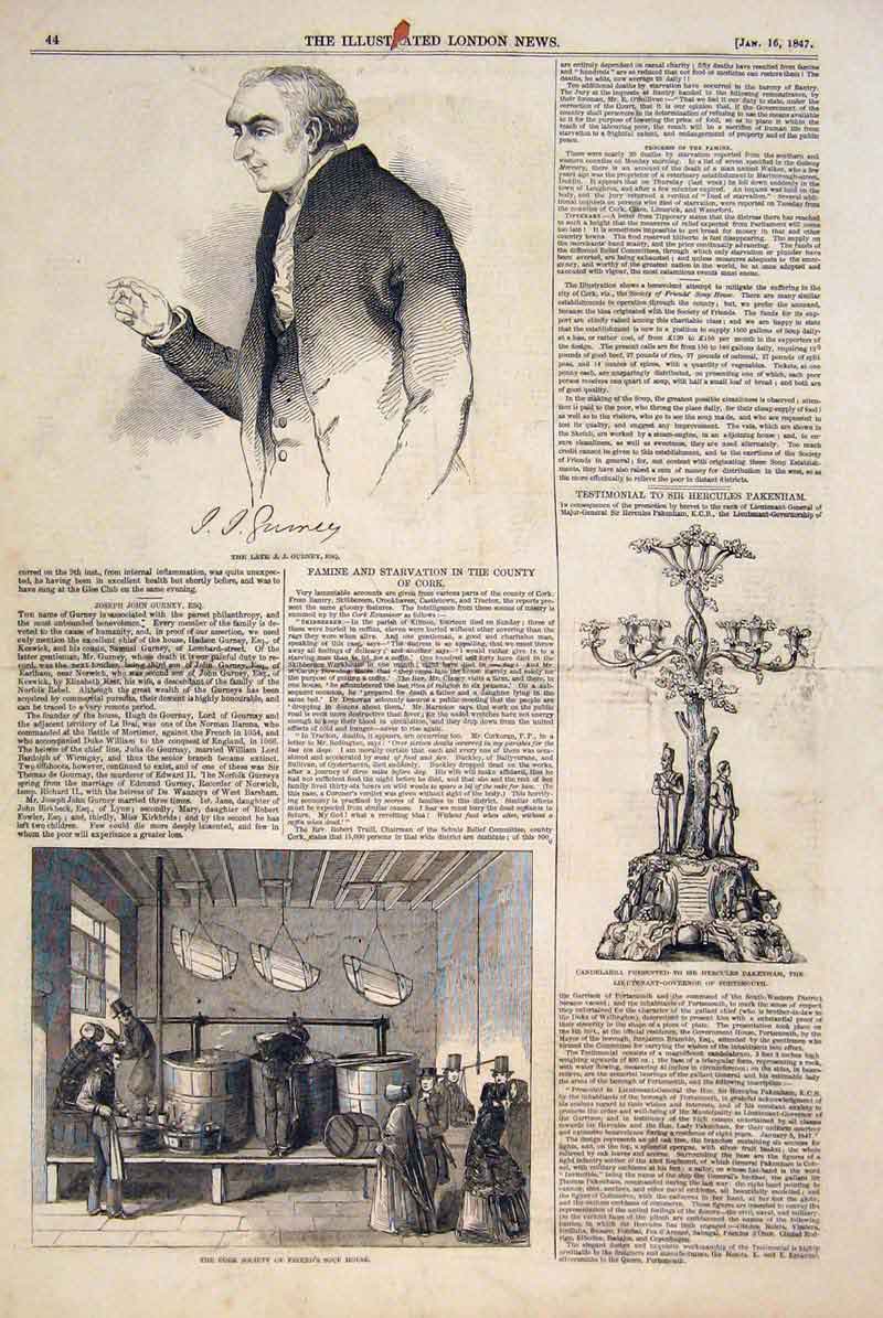 Old Antique Print Portrait Gurney Cork Society Soup House Candelabra 1874 19th