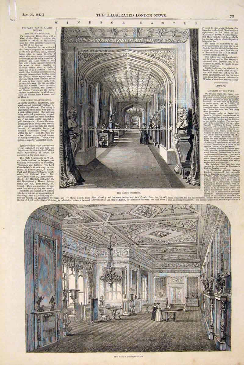 Original Old Antique Print Windsor Castle London St George'S Chapel 1847 19th