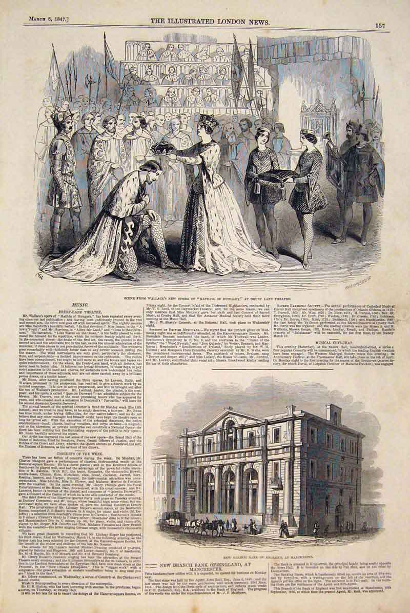 Old Antique Print Drury Lane Theatre London Bank Engalnd Manchester 1847 19th