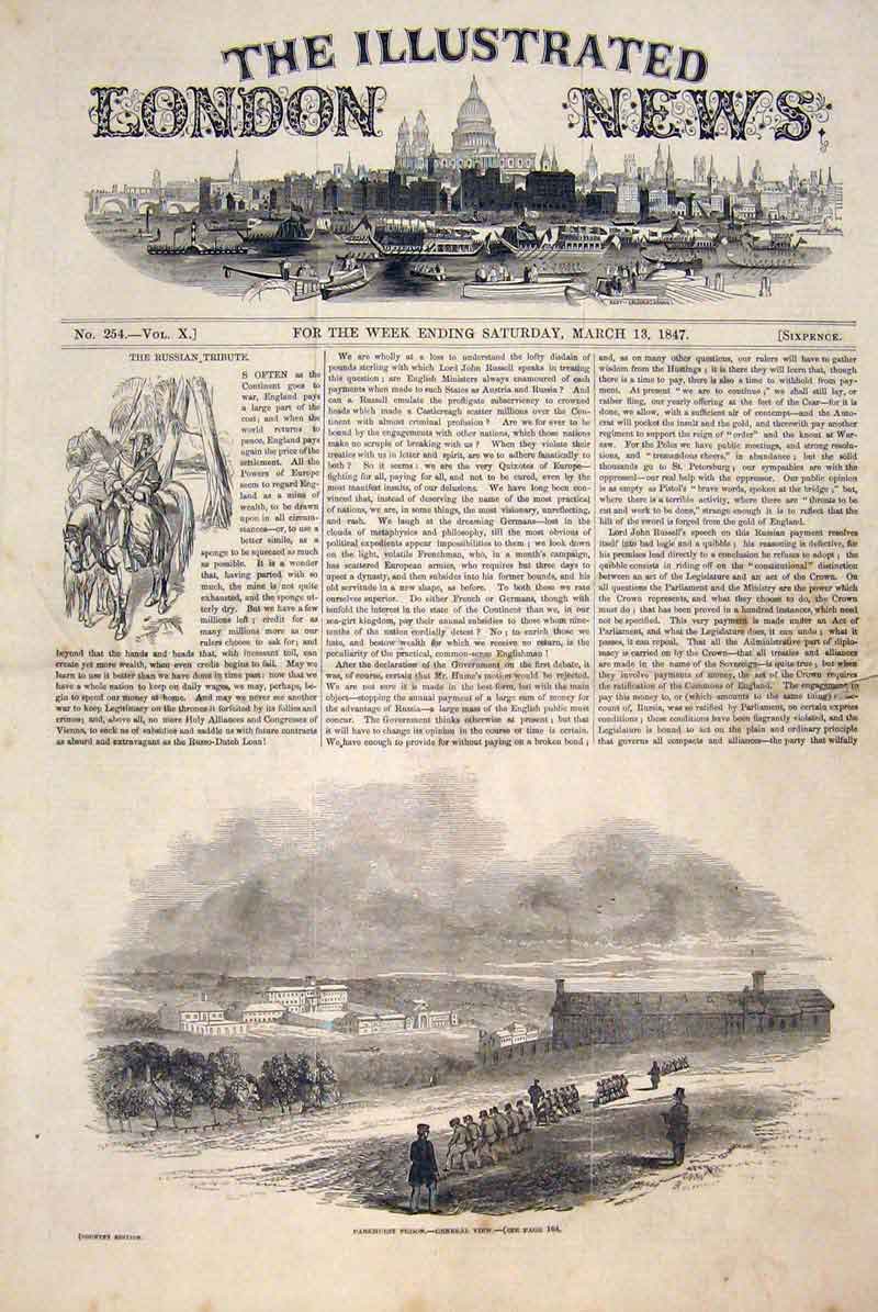 Original Old Antique Print Parkhurst Prison Prisoners View 1847 19th