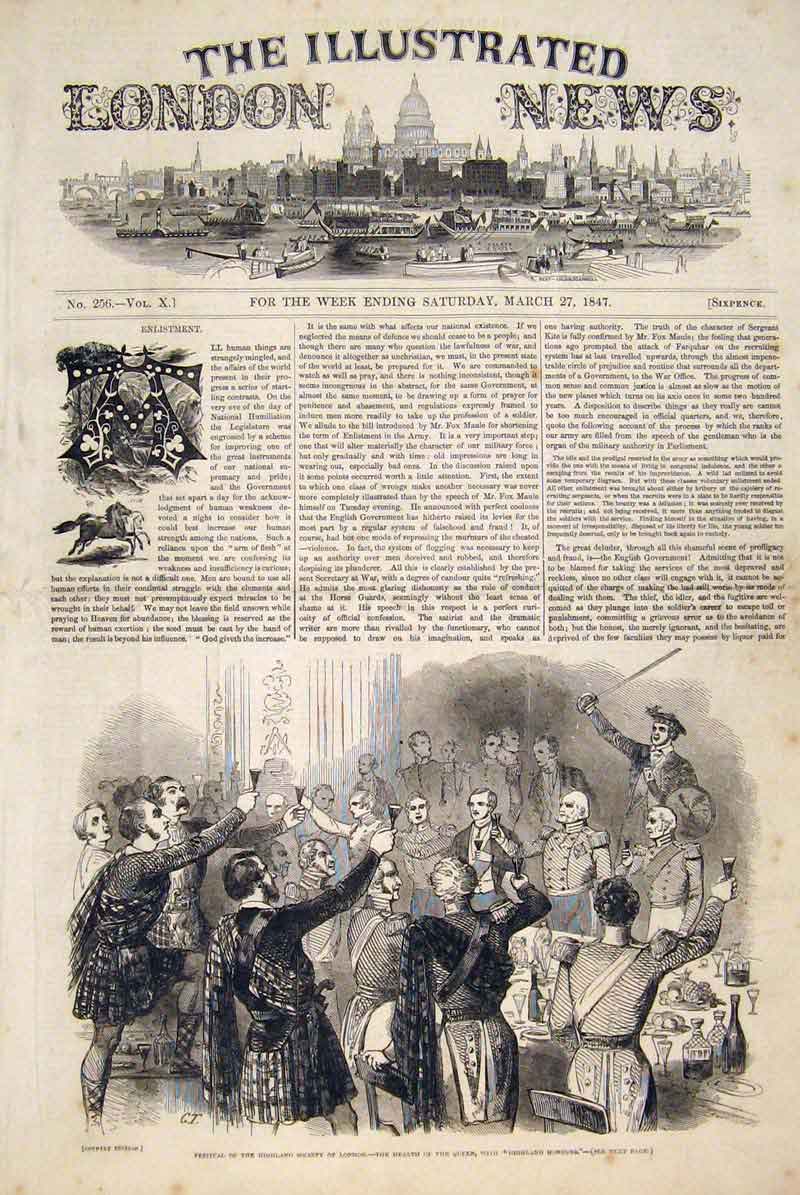 Original Old Antique Print Festival Highland Society London 1847 19th