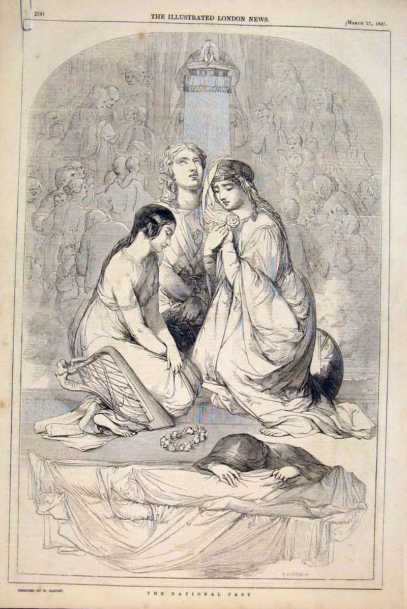 Original Old Antique Print National Fast Harvey Ladies Bishop Asaph Westminster