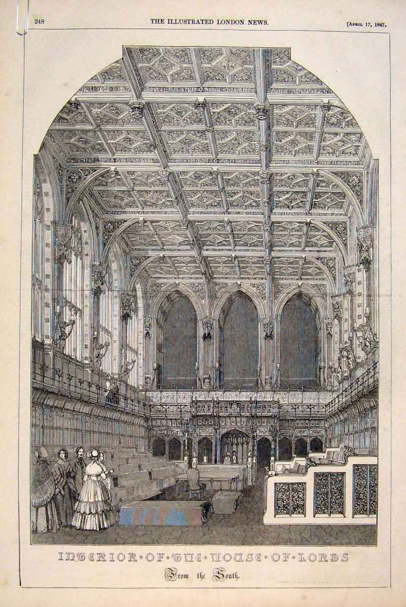 Original Old Antique Print House Lords Interior Dyce Fresco Throne Baptism 1847