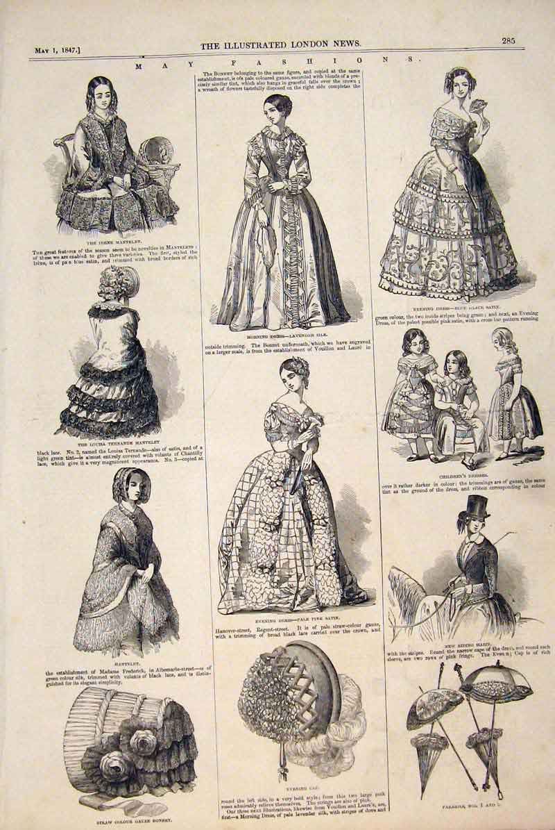 Old Antique Print Paris Fashions Ladies Children Dress Satin Parasol 1874 19th