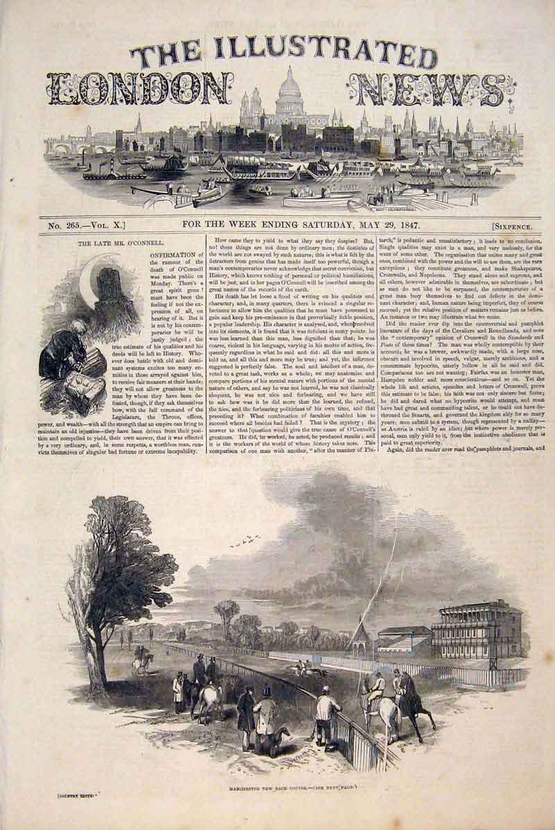 Original Old Antique Print Manchester Race Course Horse 1847 19th
