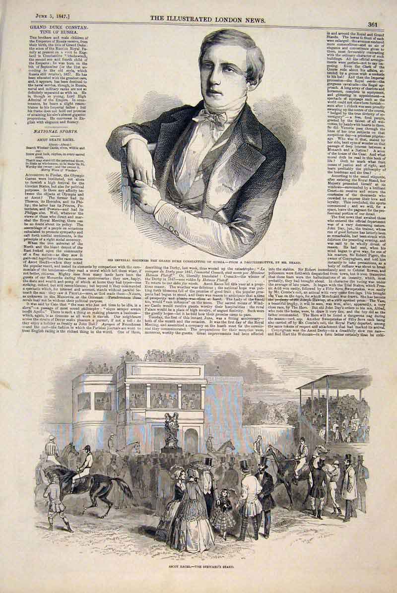 Original Old Antique Print Portrait Imperial Duke Constantine Russia Ascot Races