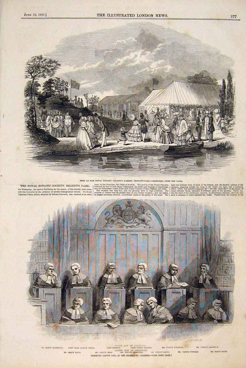 Old Antique Print Fete Royal Botanic Society Garden Crown Case Court 1847 19th