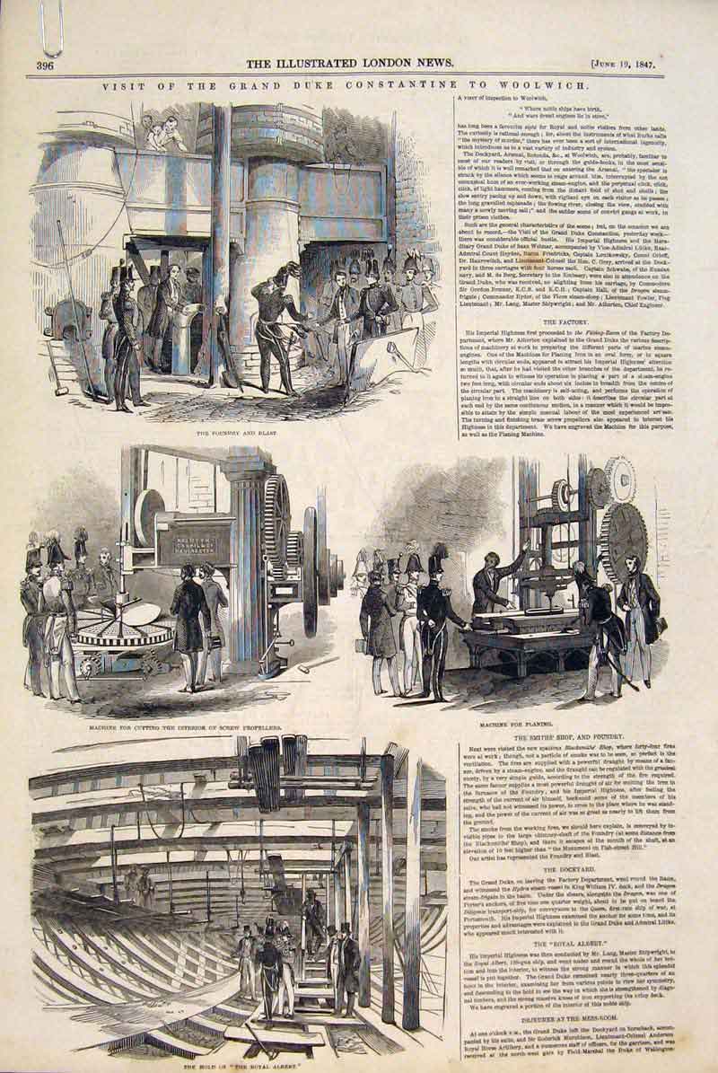 Old Antique Print Duke Constantine Woolwich Machine Artillery Review 1847 19th