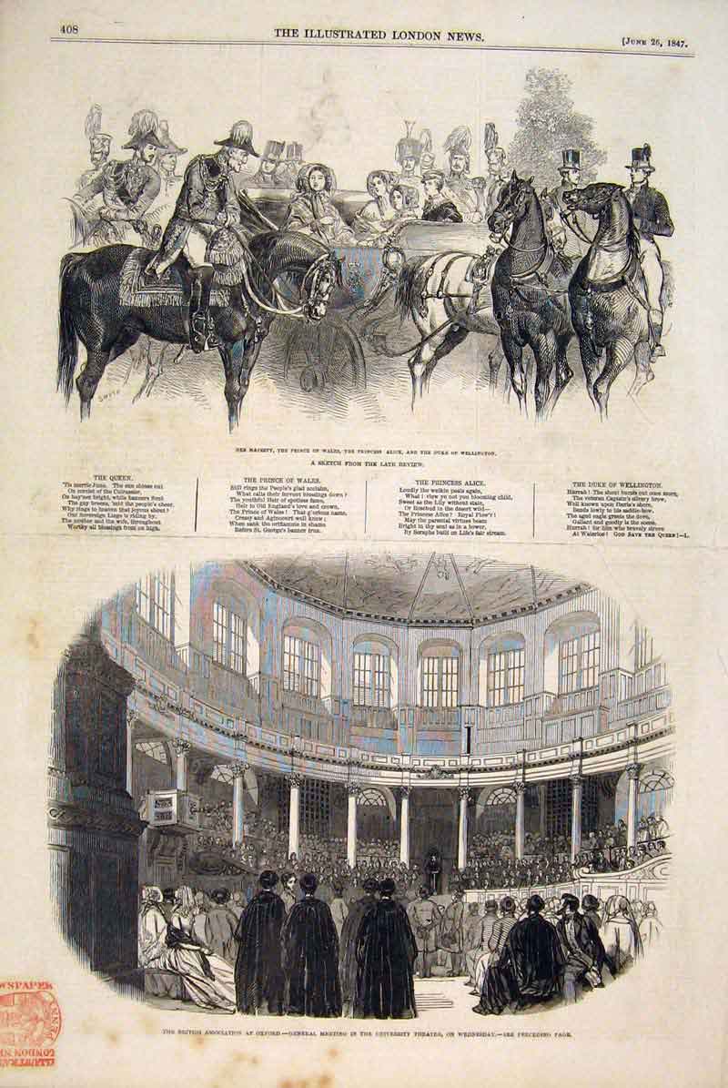 Old Antique Print Prince Wellington Review British Oxford University 1847 19th