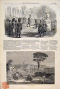 Original Old Antique Print President Elysee National Rome Leitch Italy 1849 19th